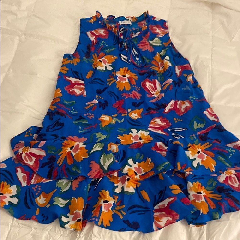 Evelyn Floral Blue Sleeveless Tiered Dress ladies Large